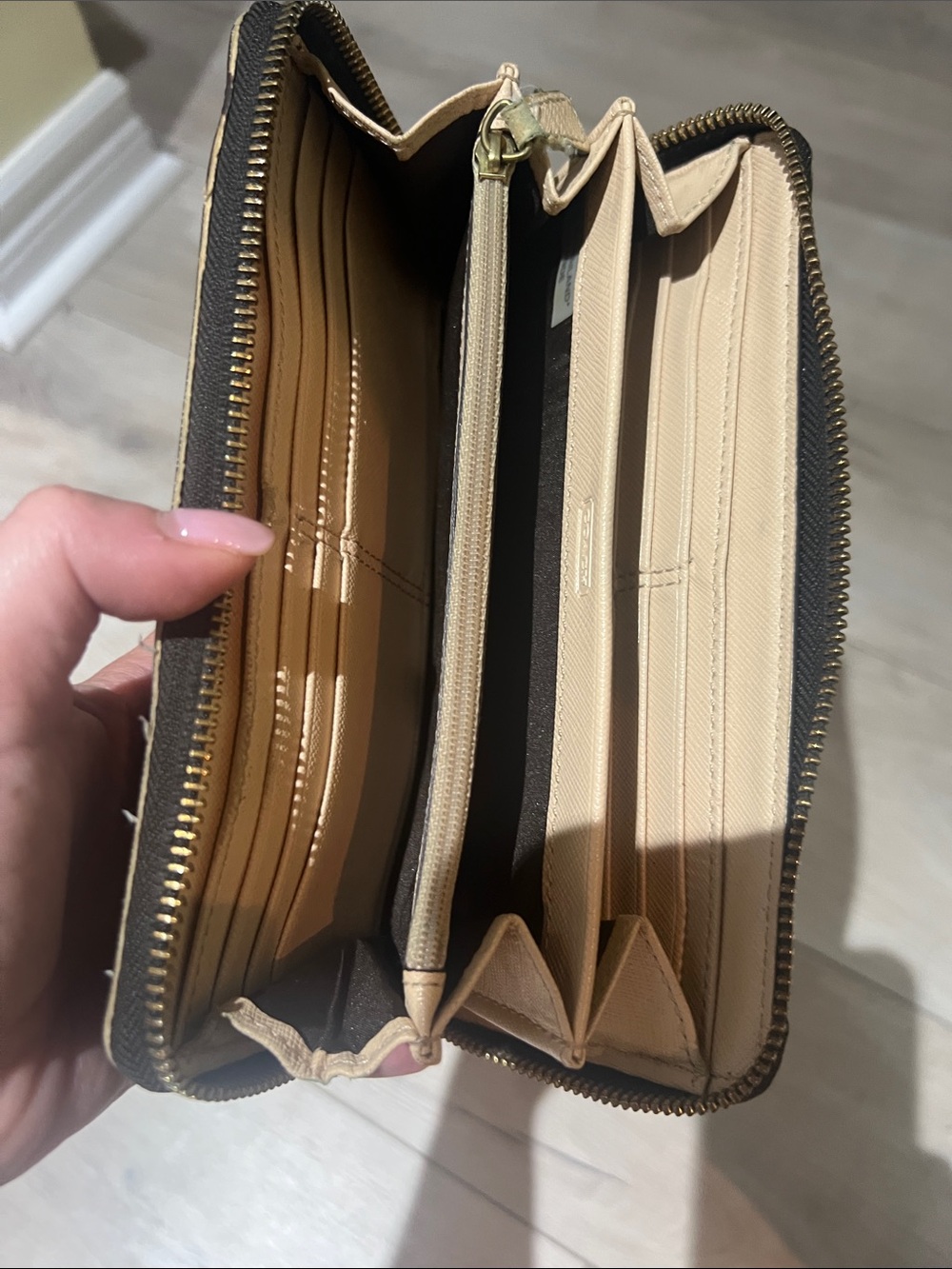 Coach Zip-Around Wallet in Brown and Beige